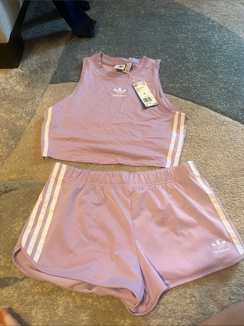 adidas Lavender Girls' 3-Stripe Athletic Short Set